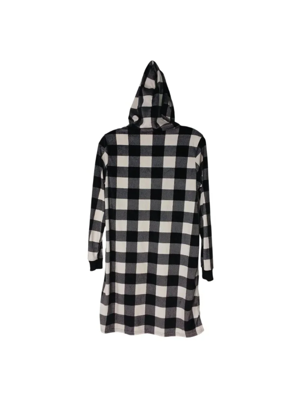 Sleep Chic Size XS Nightgown Hooded Black White Buffalo Check Super Soft #D-40 - Picture 2 of 9